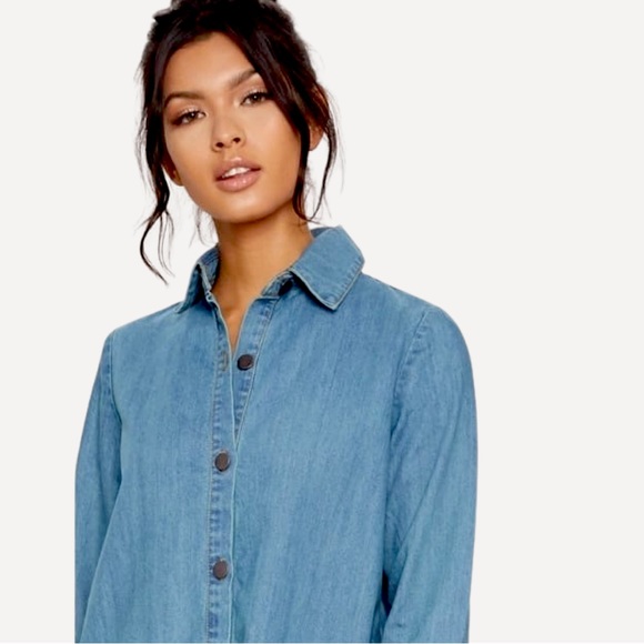 PrettyLittleThing Button Down Denim Shirt Dress Sz. 4 - Picture 4 of 9